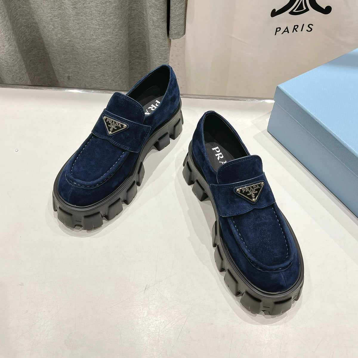 MONOLITH LOAFERS IN NAVY BLUE SUEDE