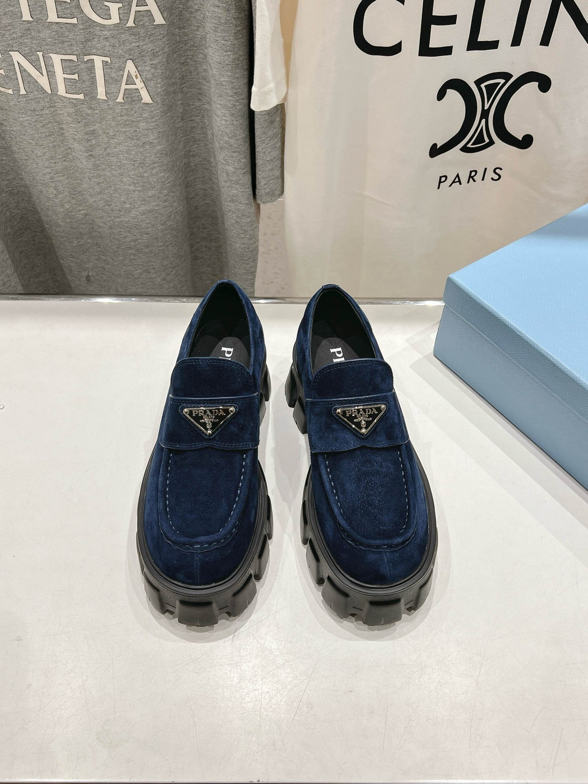 MONOLITH LOAFERS IN NAVY BLUE SUEDE