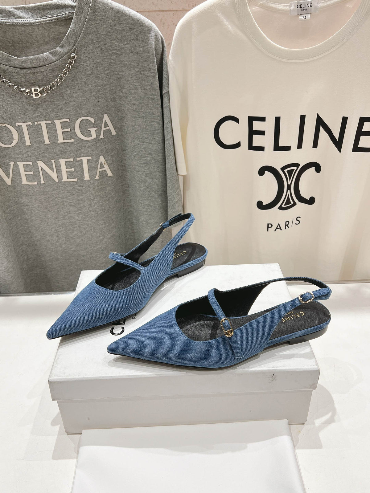 JUDY FLAT SLINGBACK IN BLUE DENIM