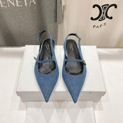 JUDY FLAT SLINGBACK IN BLUE DENIM