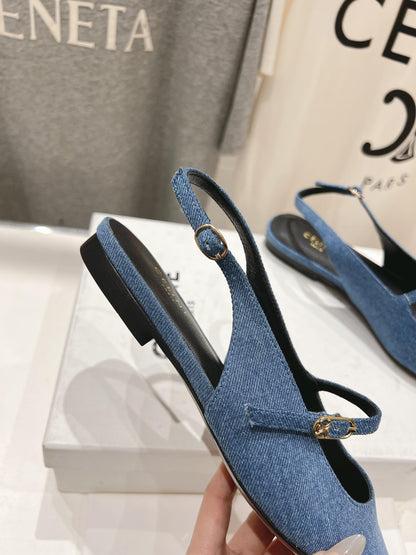 JUDY FLAT SLINGBACK IN BLUE DENIM