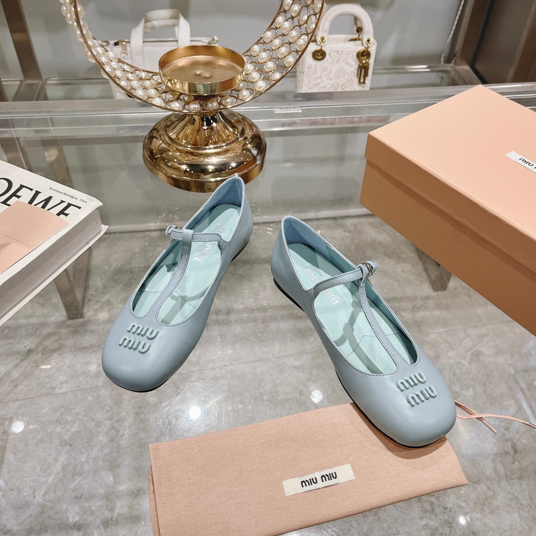 MARY JANE SANDAL PASTEL BLUE WITH T - STRAP SHEEPSKIN