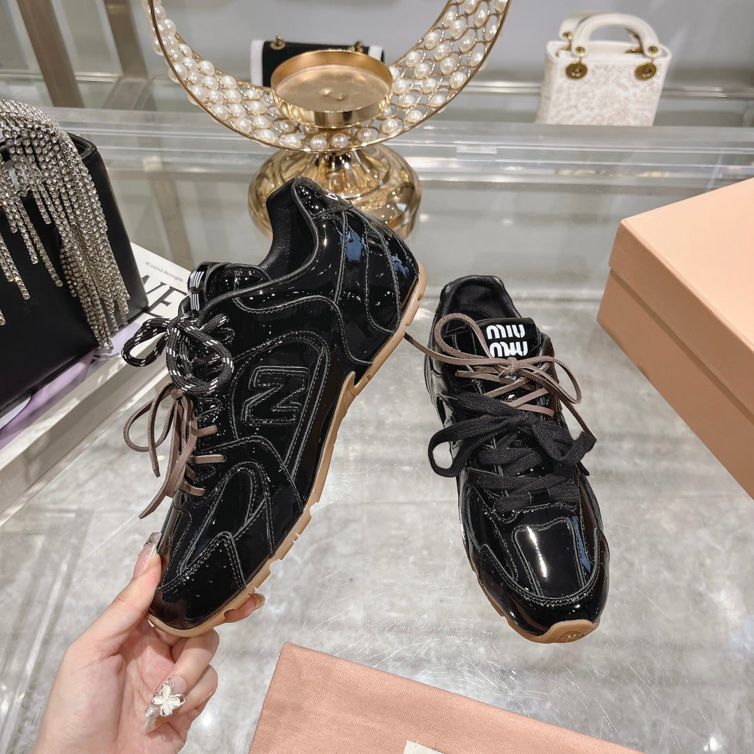Glossy Black Sneakers NB Cowhide