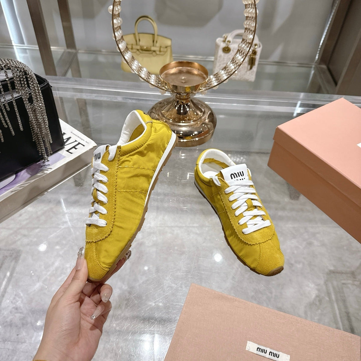 PLUME NAPPA SNEAKERS IN YELLOW SUEDE AND CANVAS