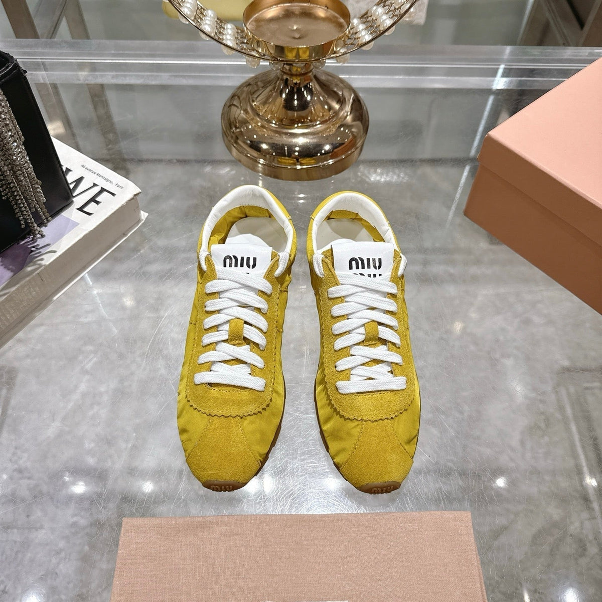 PLUME NAPPA SNEAKERS IN YELLOW SUEDE AND CANVAS