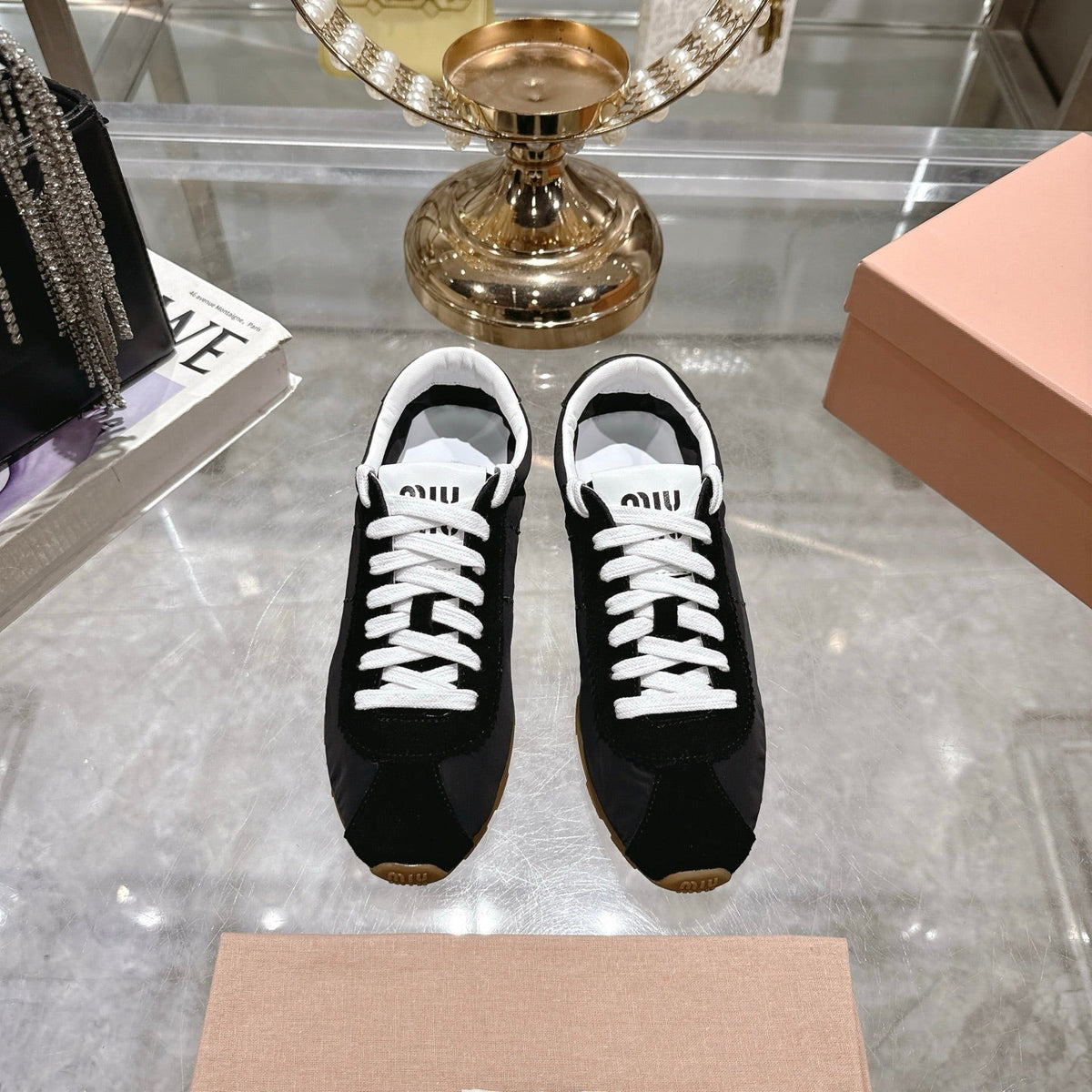 PLUME NAPPA SNEAKERS IN BLACK SUEDE AND CANVAS