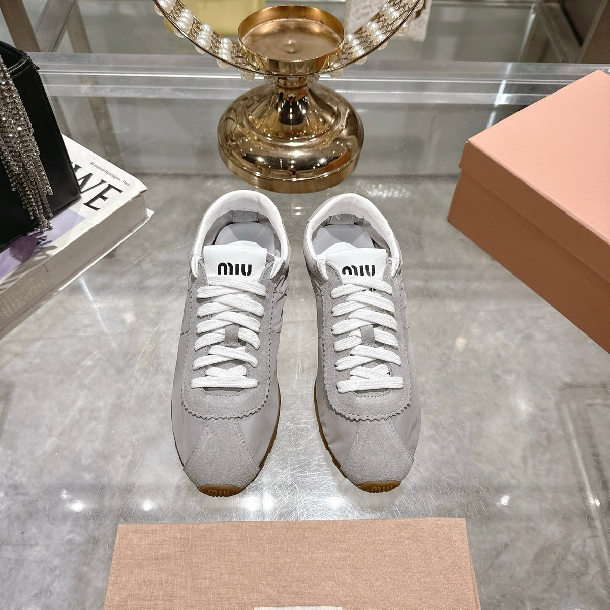 PLUME NAPPA SNEAKERS IN GREY SUEDE AND CANVAS