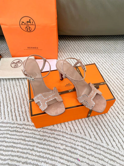 HIGH SANDAL 8.5 CM IN PEACH PINK SUEDE
