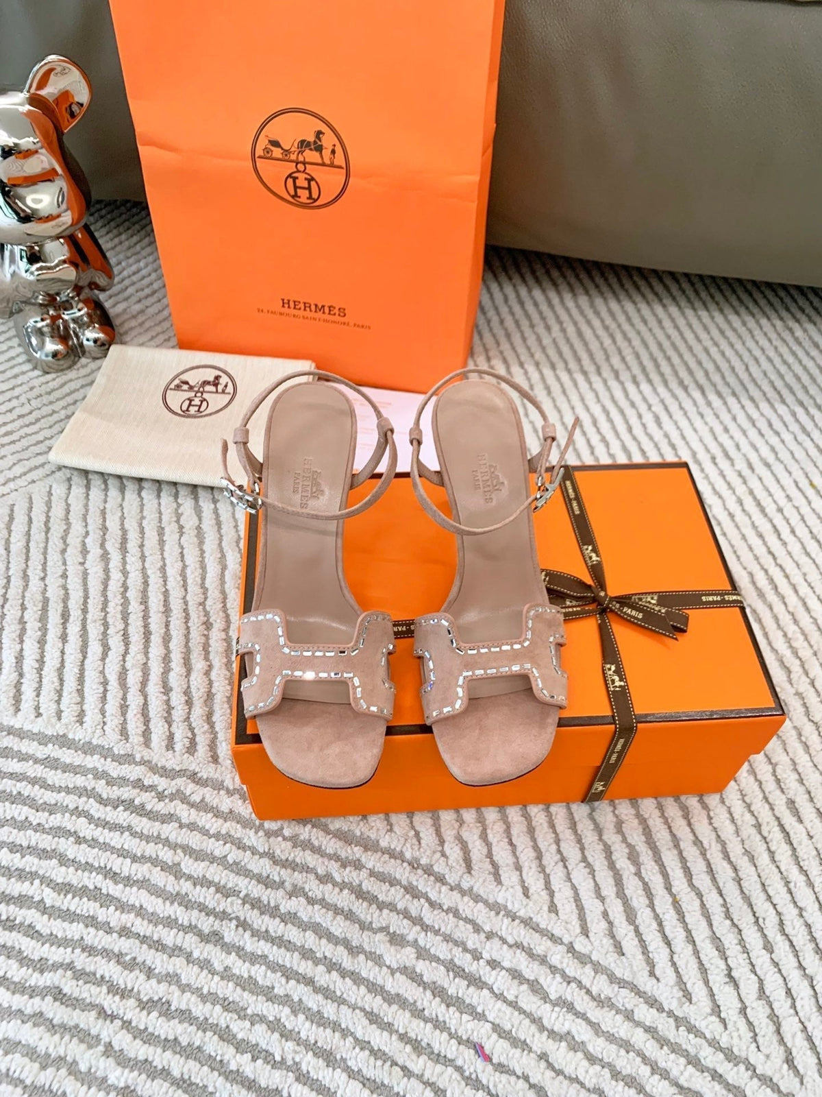 HIGH SANDAL 8.5 CM IN PEACH PINK SUEDE