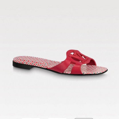 LV WOMEN ISOLA FLAT MULE IN CHERRY RED SHEEPSKIN