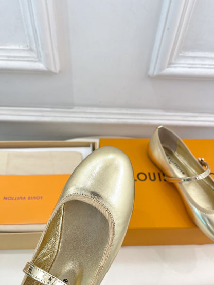 LV WOMEN ROMY FLAT BALLERINA IN GOLDEN METALLIC LAMBSKIN