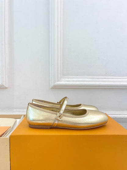 LV WOMEN ROMY FLAT BALLERINA IN GOLDEN METALLIC LAMBSKIN
