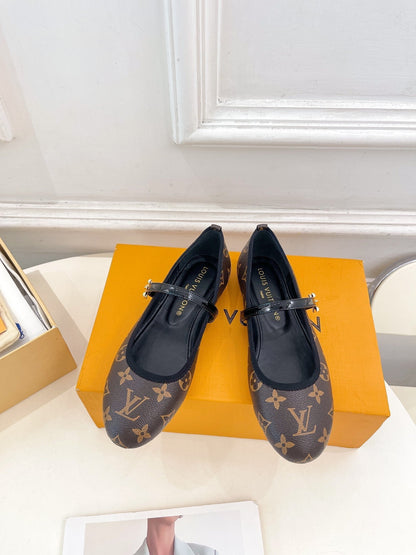 LV WOMEN ROMY FLAT BALLERINA IN CHOCOLATE BROWN MONOGRAM CALFSKIN