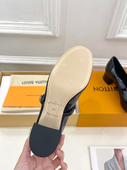 LV WOMEN ROMY HIGH BALLERINA IN GLOSSY BLACK LAMBSKIN