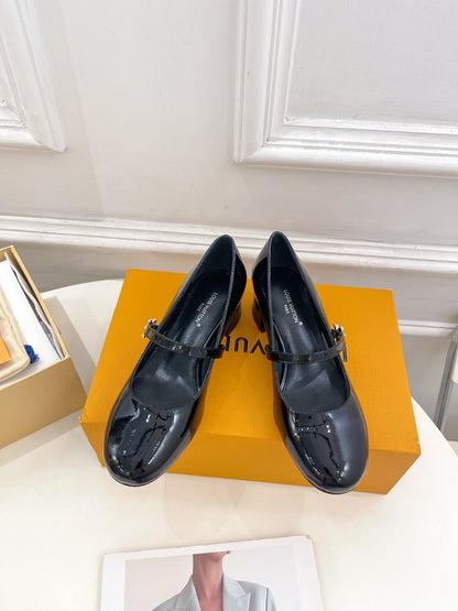 LV WOMEN ROMY HIGH BALLERINA IN GLOSSY BLACK LAMBSKIN