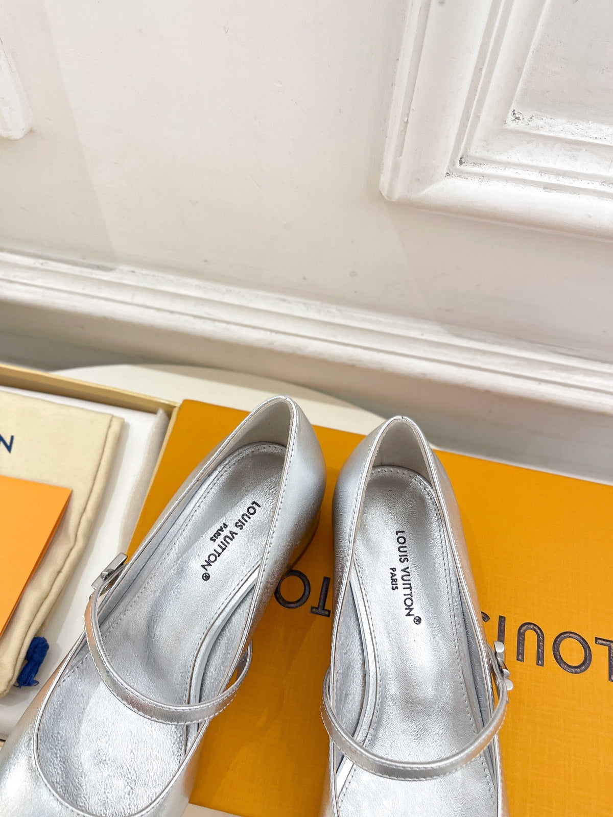 LV WOMEN ROMY HIGH BALLERINA IN SILVER METALLIC LAMBSKIN
