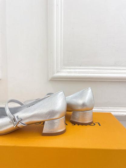 LV WOMEN ROMY HIGH BALLERINA IN SILVER METALLIC LAMBSKIN