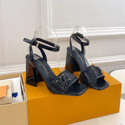 LV WOMEN HIGH SANDAL IN BLACK CALFSKIN