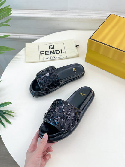 FENDI THICK SOLE 3 CM SEQUIN SLIPPER BLACK