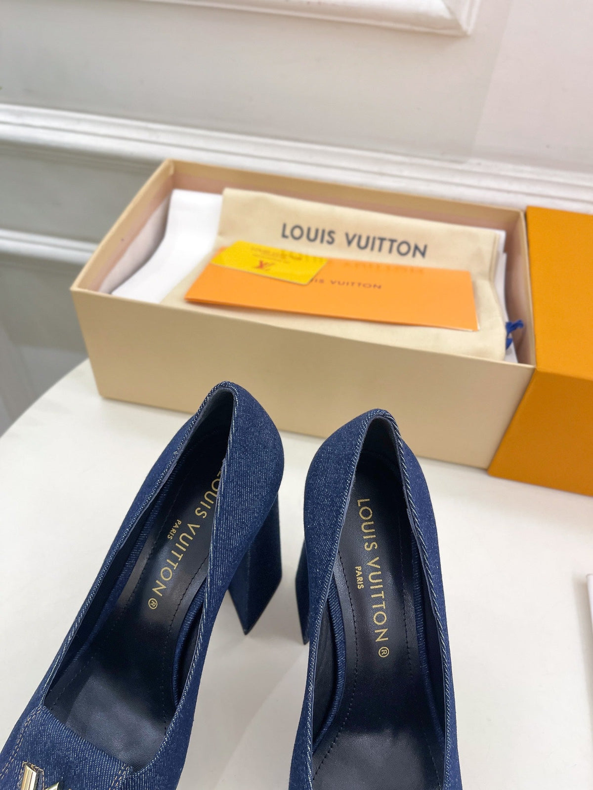 SHAKE MARY JANE HIGH HEEL 12 CM IN CLASSIC BLUE DENIM FABRIC