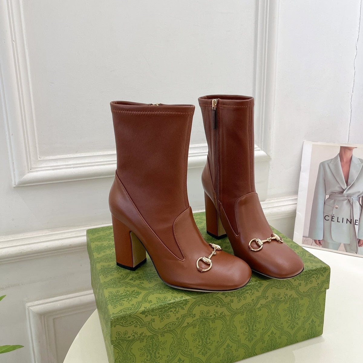 HORSEBIT ANKLE BOOTS 9.5CM IN CINNAMON BROWN SHEEPSKIN