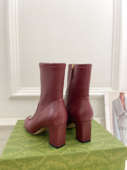 HORSEBIT ANKLE BOOTS 6.5CM IN BURGUNDY RED SHEEPSKIN