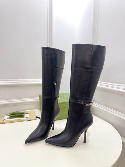 SIGNORIA KNEE BOOTS 10.5CM IN BLACK CALFSKIN