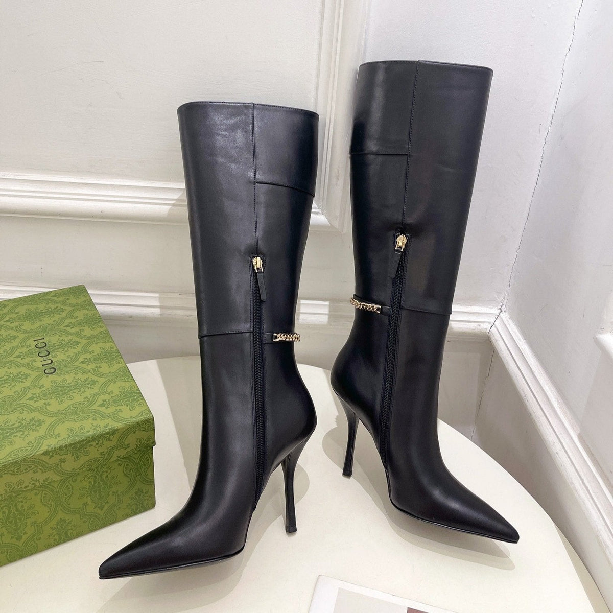 SIGNORIA KNEE BOOTS 10.5CM IN BLACK CALFSKIN