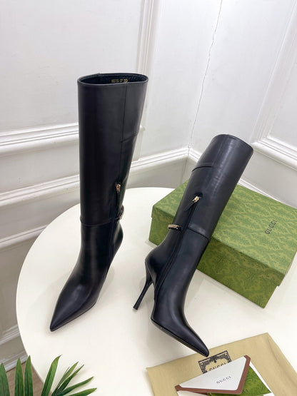 SIGNORIA KNEE BOOTS 10.5CM IN BLACK CALFSKIN