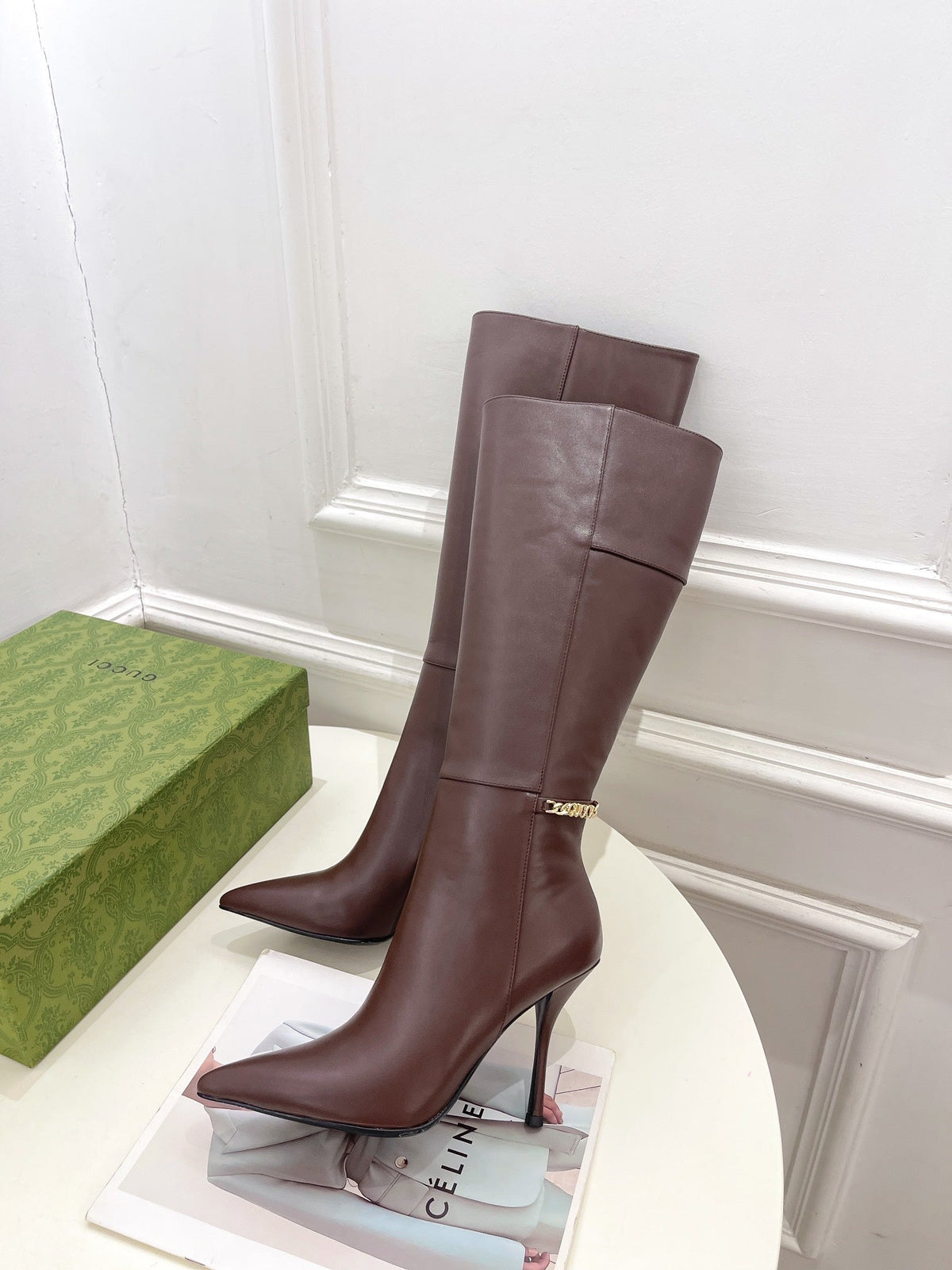SIGNORIA KNEE BOOTS 4.5CM IN WALNUT BROWN CALFSKIN