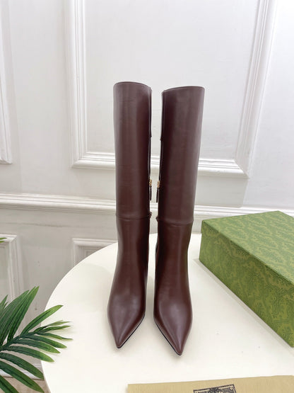 SIGNORIA KNEE BOOTS 4.5CM IN WALNUT BROWN CALFSKIN