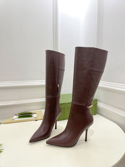 SIGNORIA KNEE BOOTS 4.5CM IN WALNUT BROWN CALFSKIN