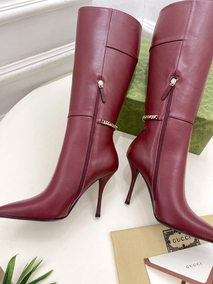 SIGNORIA KNEE BOOTS 10.5CM IN BURGUNDY RED CALFSKIN