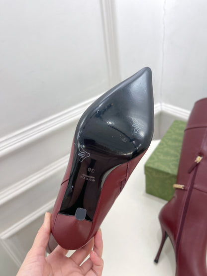 SIGNORIA KNEE BOOTS 10.5CM IN BURGUNDY RED CALFSKIN