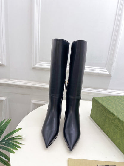SIGNORIA KNEE BOOTS 4.5CM IN BLACK CALFSKIN