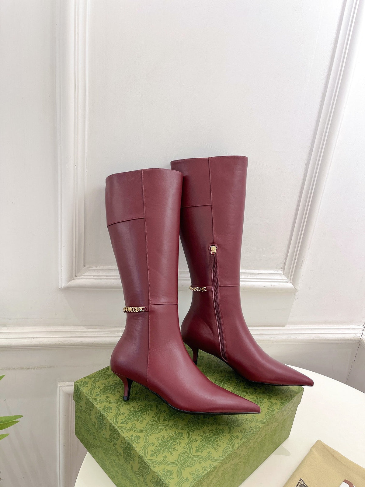 SIGNORIA KNEE BOOTS 4.5CM IN BURGUNDY RED CALFSKIN