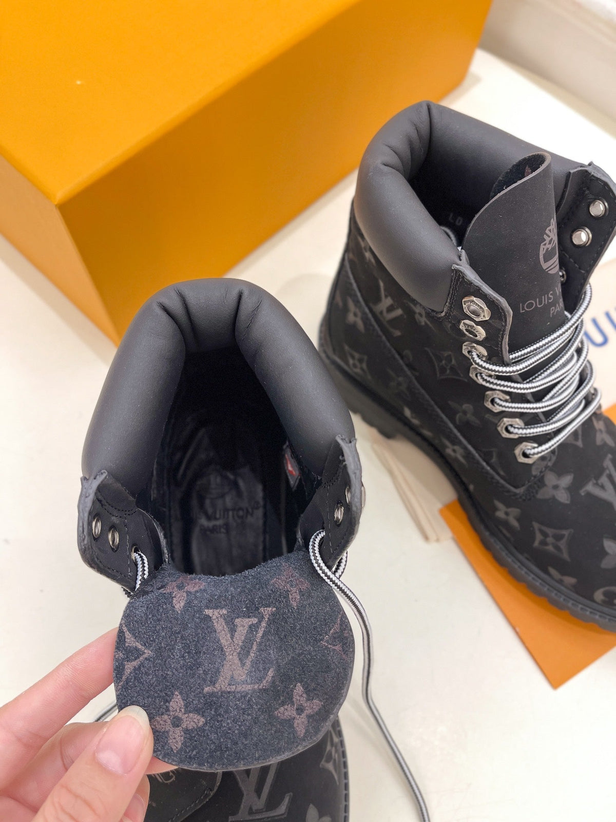 LV X TIMBERLAND MARTIN BOOT IN BLACK MONOGRAM SUEDE