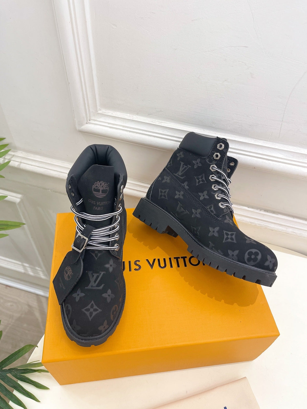 LV X TIMBERLAND MARTIN BOOT IN BLACK MONOGRAM SUEDE