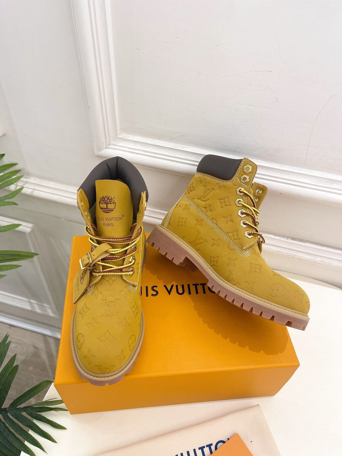 LV X TIMBERLAND MARTIN BOOT IN PEANUT BROWN MONOGRAM SUEDE