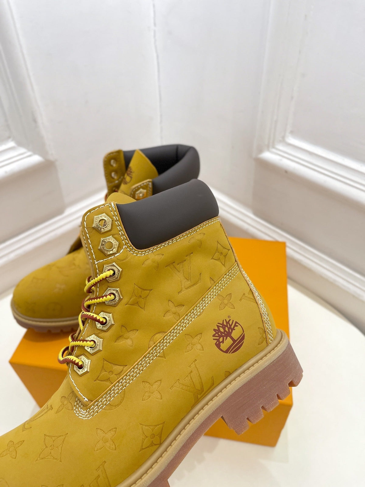 LV X TIMBERLAND MARTIN BOOT IN PEANUT BROWN MONOGRAM SUEDE