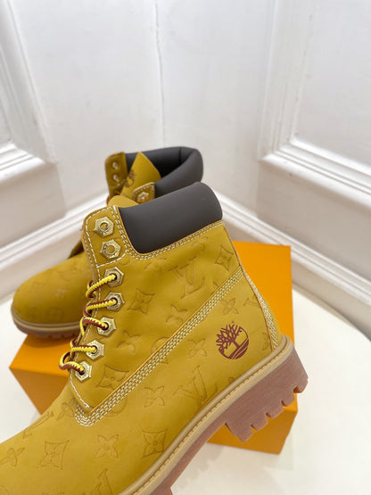 LV X TIMBERLAND MARTIN BOOT IN PEANUT BROWN MONOGRAM SUEDE