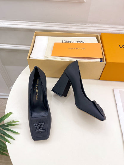 SHAKE PUMP BLOCK HEEL 9 CM SANDALS IN BLACK PEPPLE CALFSKIN