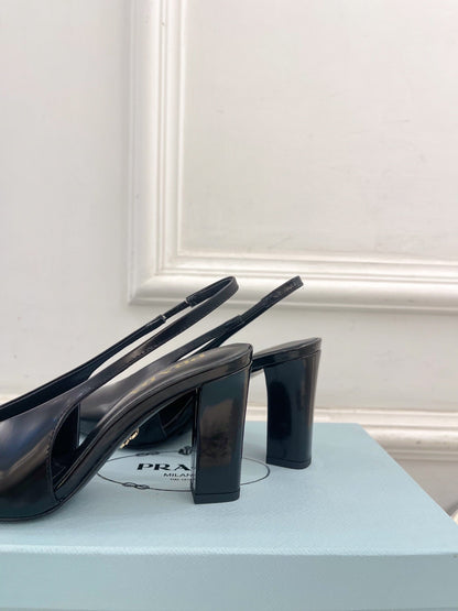 SQUARE TOE SLINGBACK PUMPS IN BLACK SMOOTH LAMBSKIN