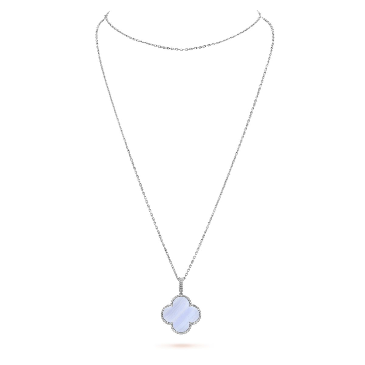 CLOVER SILVER CHALCEDONY BIG CLOVER NECKLACE