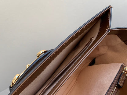 GG 1955 Horsebit Bag 25cm Brown Calfskin Gold Hardware