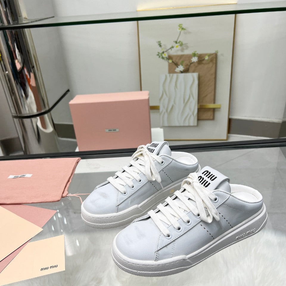 SNEAKER MULES IN WHITE BLEACHED CALFSKIN