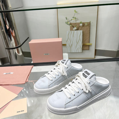 SNEAKER MULES IN WHITE BLEACHED CALFSKIN